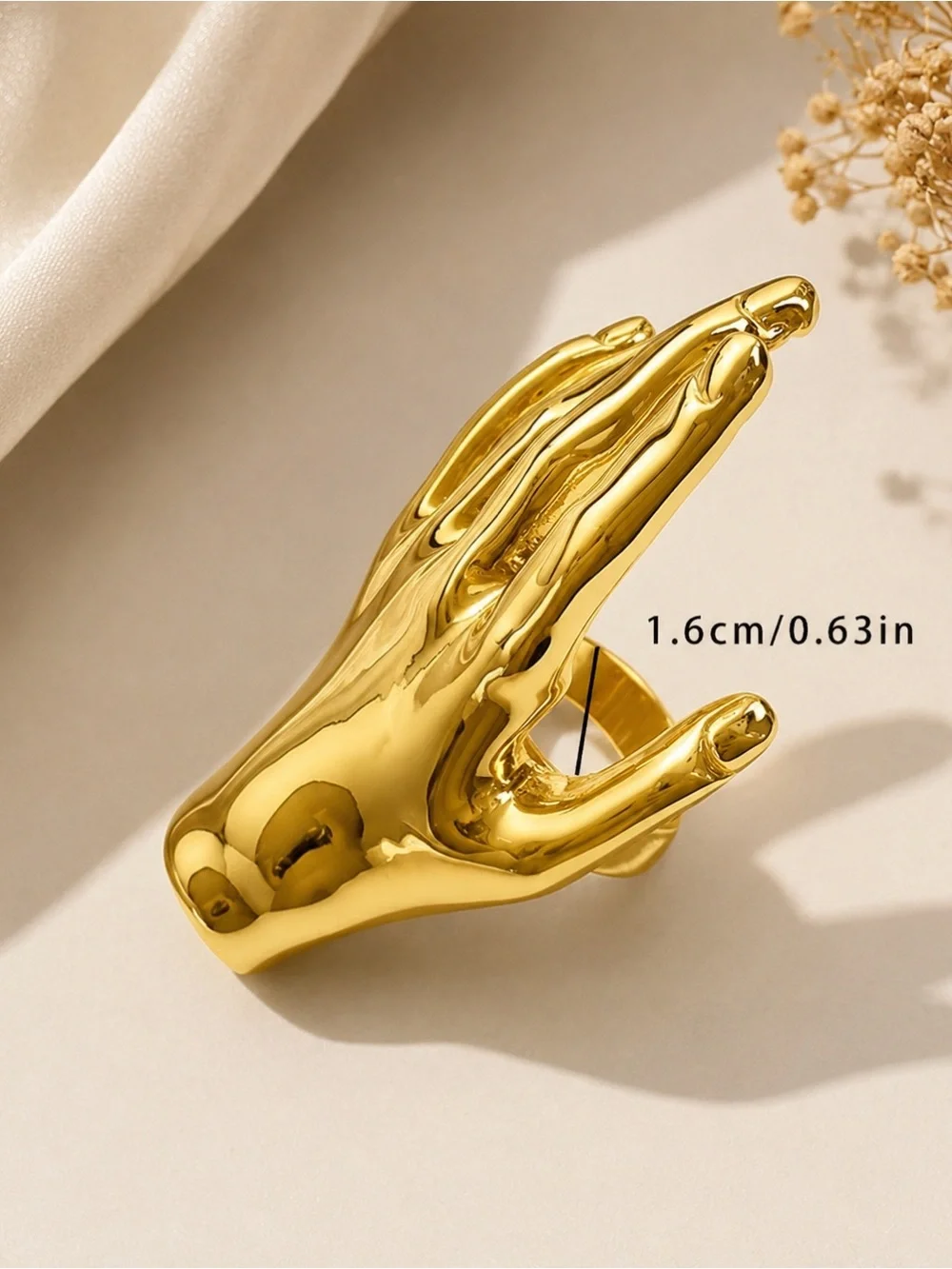 Statement Gold Hand Ring | Sculptural Abstract Chunky Cocktail Ring | Adjustable